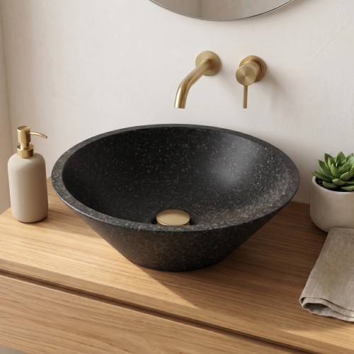 Vasque conique en terrazzo noir 45 cm x 45 cm - Mohini