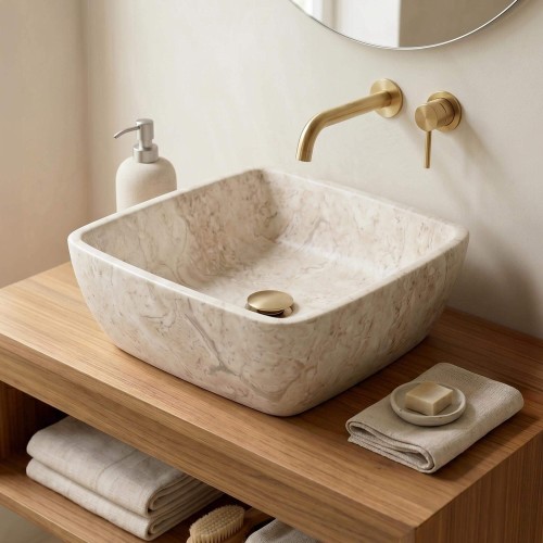 Vasque carrée de salle bain à poser en pierre - Sakura