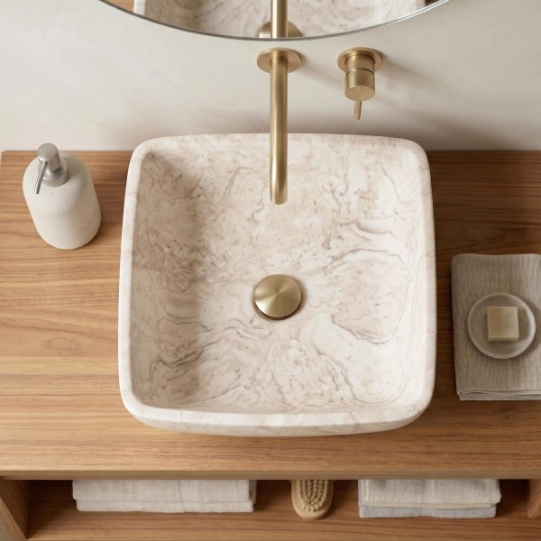 Vasque carrée de salle bain à poser en pierre - Sakura