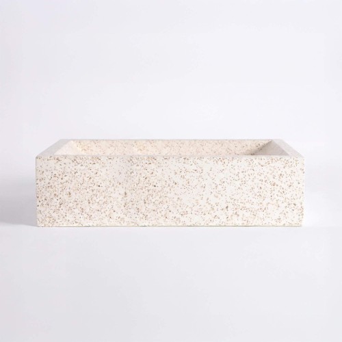 Vasque rectangulaire en terrazzo blanc 45 cm x 40 cm - Mayuri