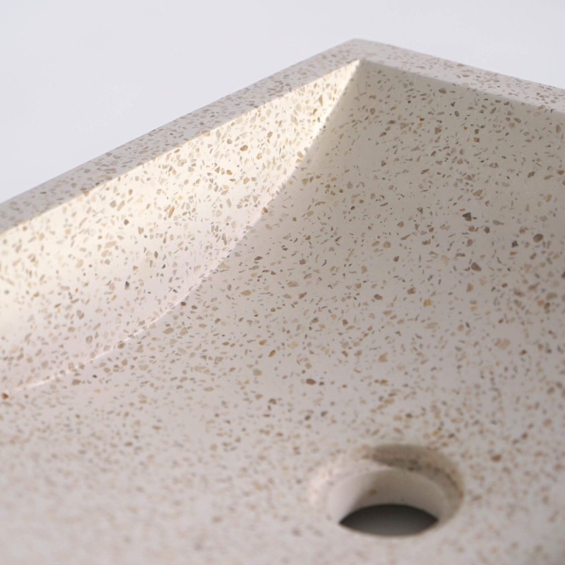 Vasque rectangulaire en terrazzo blanc 45 cm x 40 cm - Mayuri
