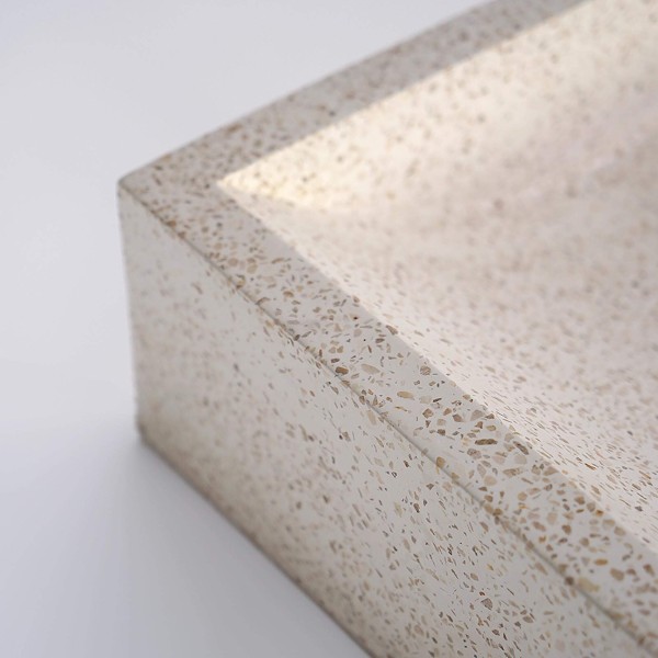 Vasque rectangulaire en terrazzo blanc 45 cm x 40 cm - Mayuri