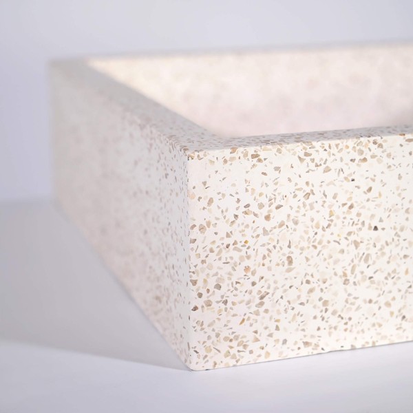 Vasque rectangulaire en terrazzo blanc 45 cm x 40 cm - Mayuri
