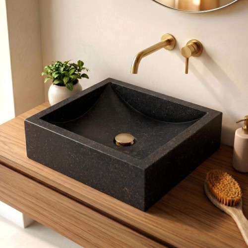Vasque rectangulaire en terrazzo noir 45 cm x 40 cm - Mayuri