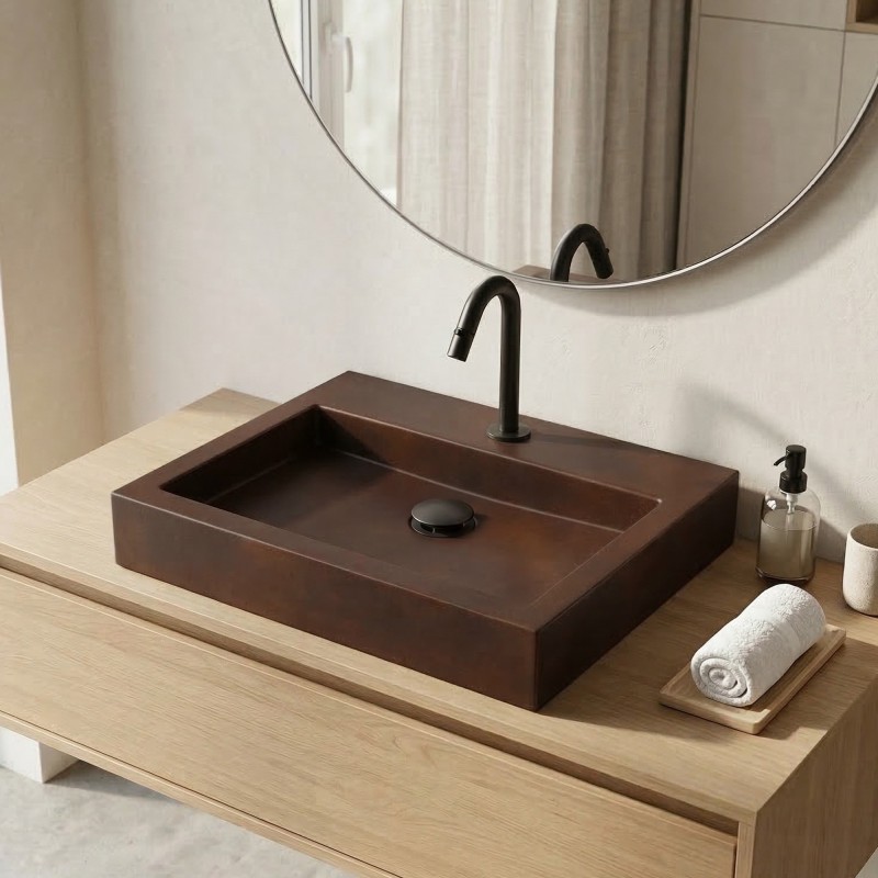 Vasque en béton rectangulaire brun vintage - Solidis