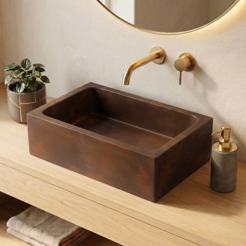 Vasque en béton rectangulaire - Brun vintage - Slate Wave