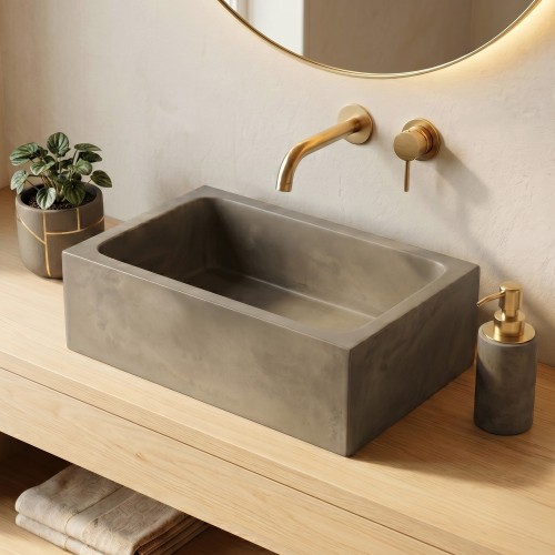 Vasque en béton rectangulaire - Couleur naturelle - Slate Wave