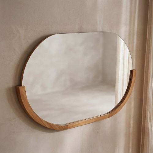 Miroir 120 cm avec bords arrondis et encadrement en teck - Keya