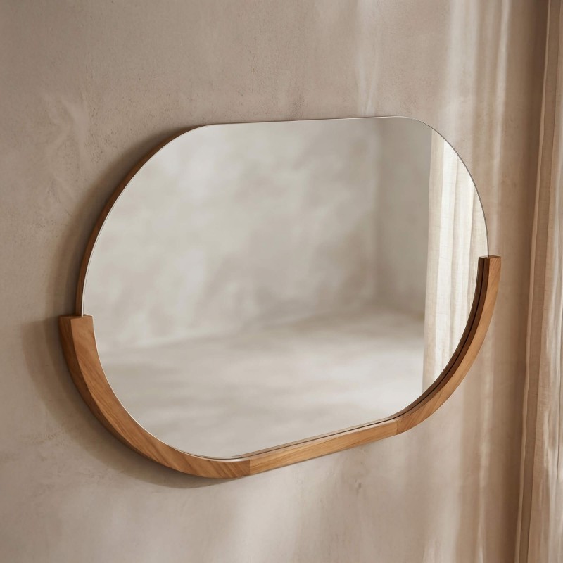 Miroir 120 cm avec bords arrondis et encadrement en teck - Keya