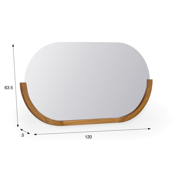 Miroir 120 cm avec bords arrondis et encadrement en teck - Keya