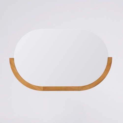 Miroir 90 cm avec bords arrondis et encadrement en teck - Keya