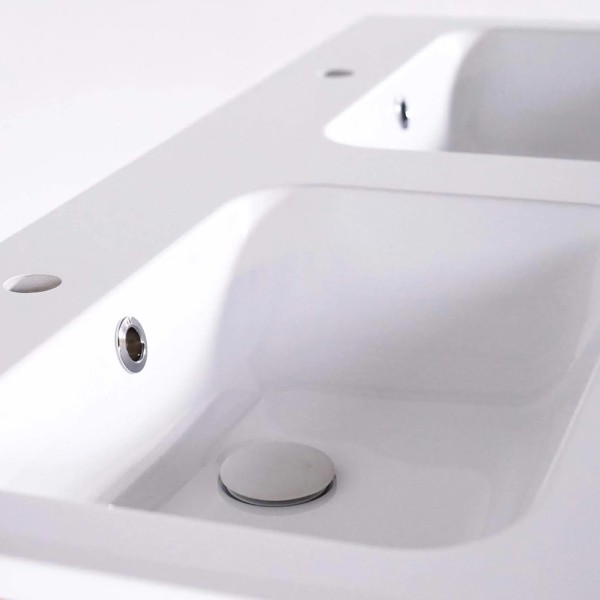 Meuble de salle de bain en bois massif de teck 120 cm, finition brillant - Olwen