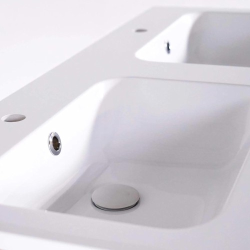 Meuble de salle de bain en bois massif de teck 120 cm, finition brillant - Olwen
