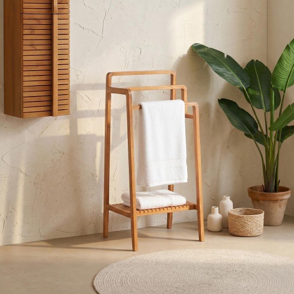 Porte serviettes de salle de bain en bois massif de teck - Devika