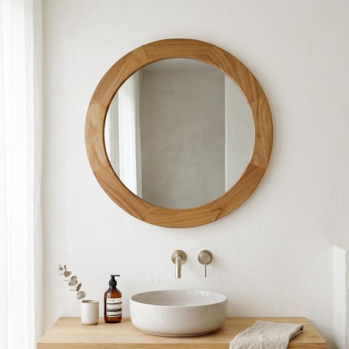 Miroir rond 60 cm avec cadre en bois