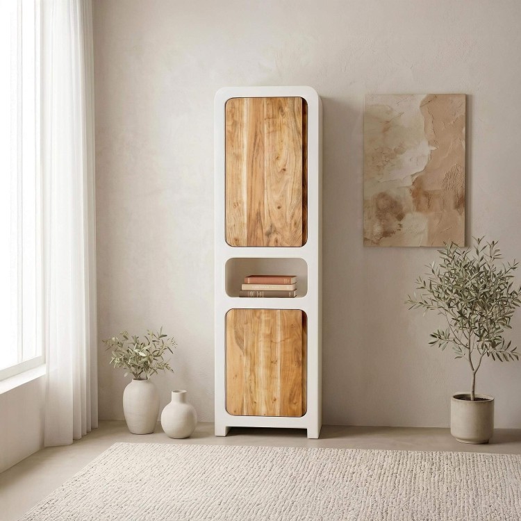 Armoire effet béton et bois massif d'acacia 50 cm - Mineralis