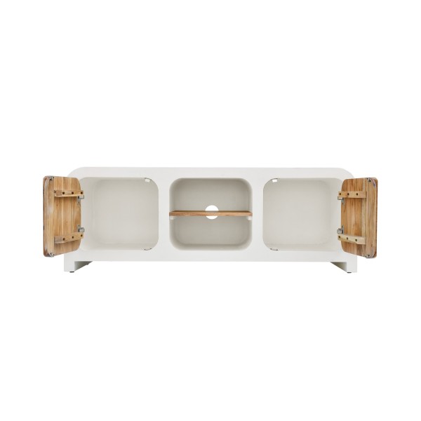 Meuble TV effet béton et bois massif d'acacia 140 cm - Mineralis