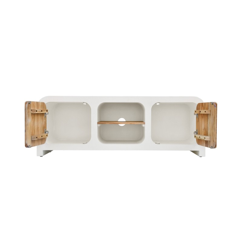 Meuble TV effet béton et bois massif d'acacia 140 cm - Mineralis