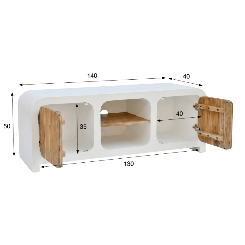 Meuble TV effet béton et bois massif d'acacia 140 cm - Mineralis