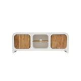 Meuble TV effet béton et bois massif d'acacia 140 cm - Mineralis