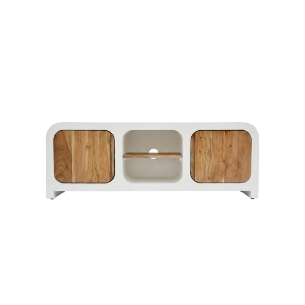 Meuble TV effet béton et bois massif d'acacia 140 cm - Mineralis