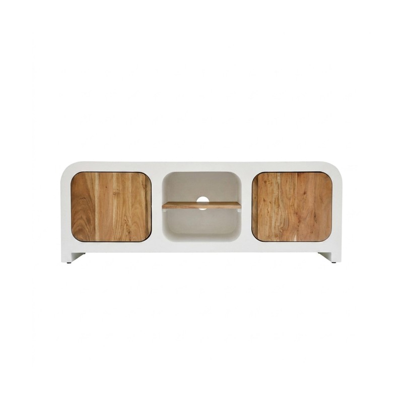 Meuble TV effet béton et bois massif d'acacia 140 cm - Mineralis