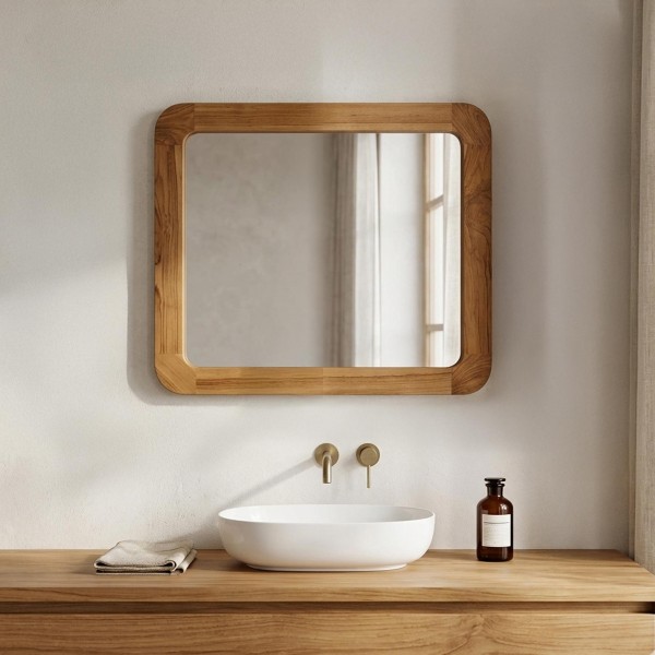 Miroir de salle de bain rectangulaire 80 cm x 70 cm avec bords arrondis