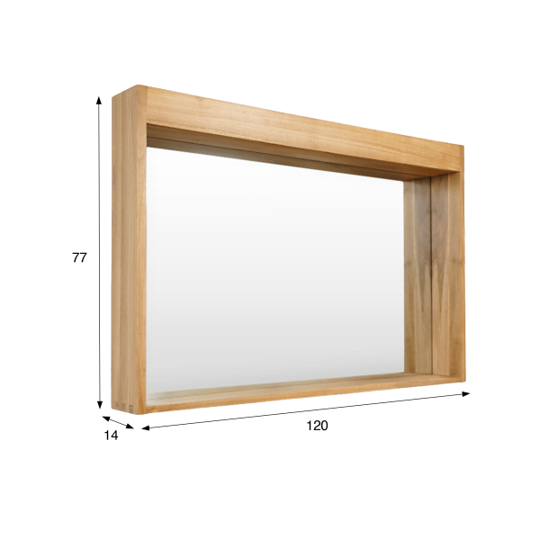 Miroir rectangulaire 120 cm cadre en teck massif avec emplacement lampes