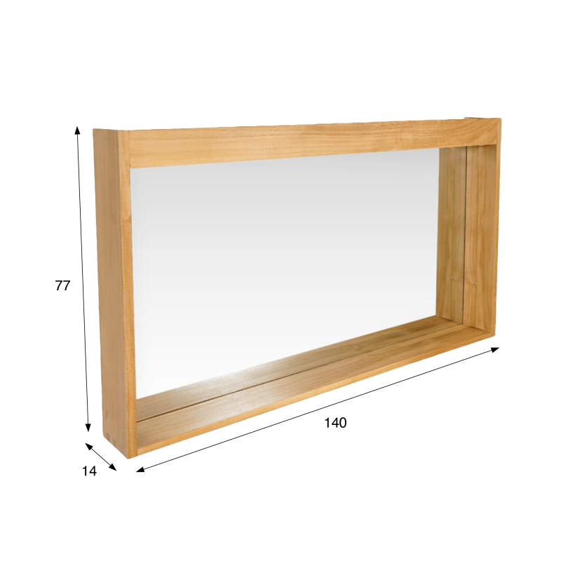 Miroir rectangulaire 140 cm cadre en teck massif avec emplacement lampes