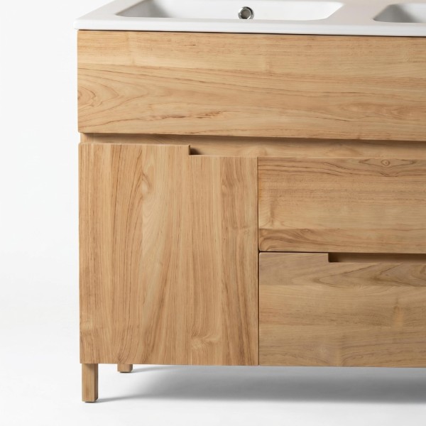 Meuble de salle de bain en bois massif de teck 120 cm, finition mat - Olwen