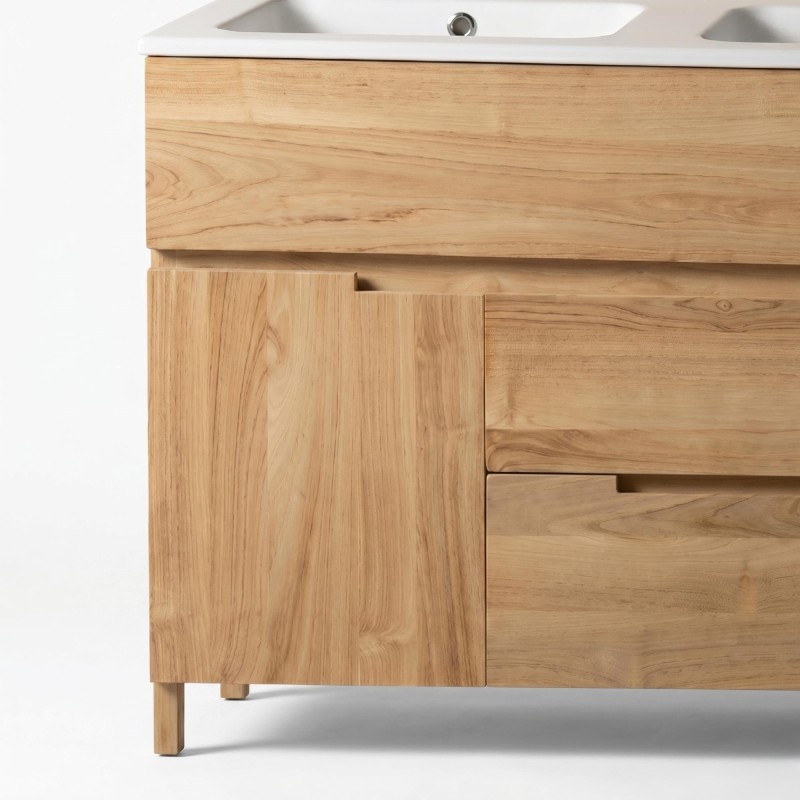 Meuble de salle de bain en bois massif de teck 120 cm, finition mat - Olwen