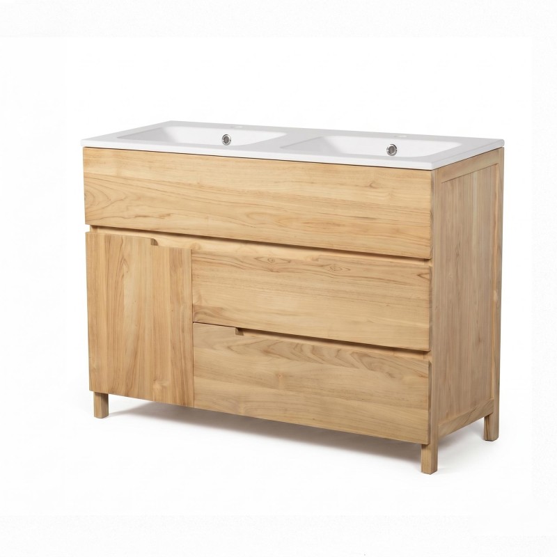 Meuble de salle de bain en bois massif de teck 120 cm, finition mat - Olwen