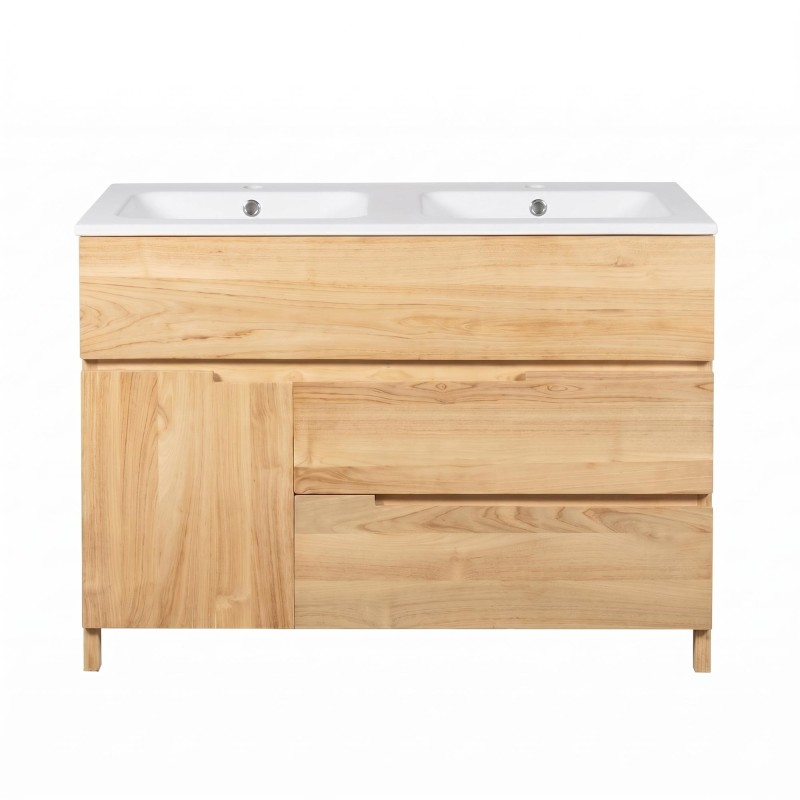 Meuble de salle de bain en bois massif de teck 120 cm, finition mat - Olwen