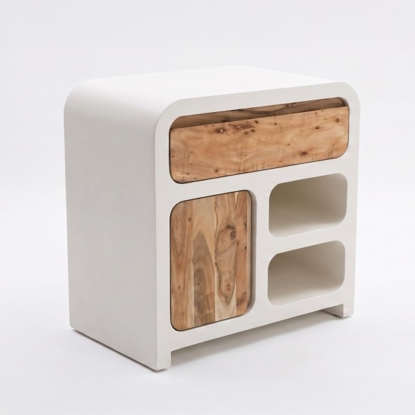 Meuble sous vasque effet béton et bois massif d'acacia 80 cm - Mineralis