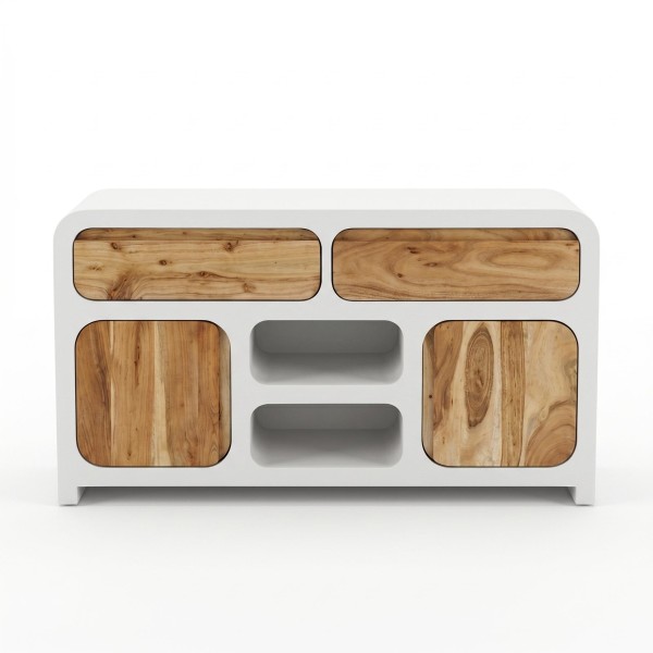Meuble sous vasque effet béton et bois massif d'acacia 140 cm - Mineralis