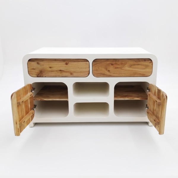 Meuble sous vasque effet béton et bois massif d'acacia 140 cm - Mineralis