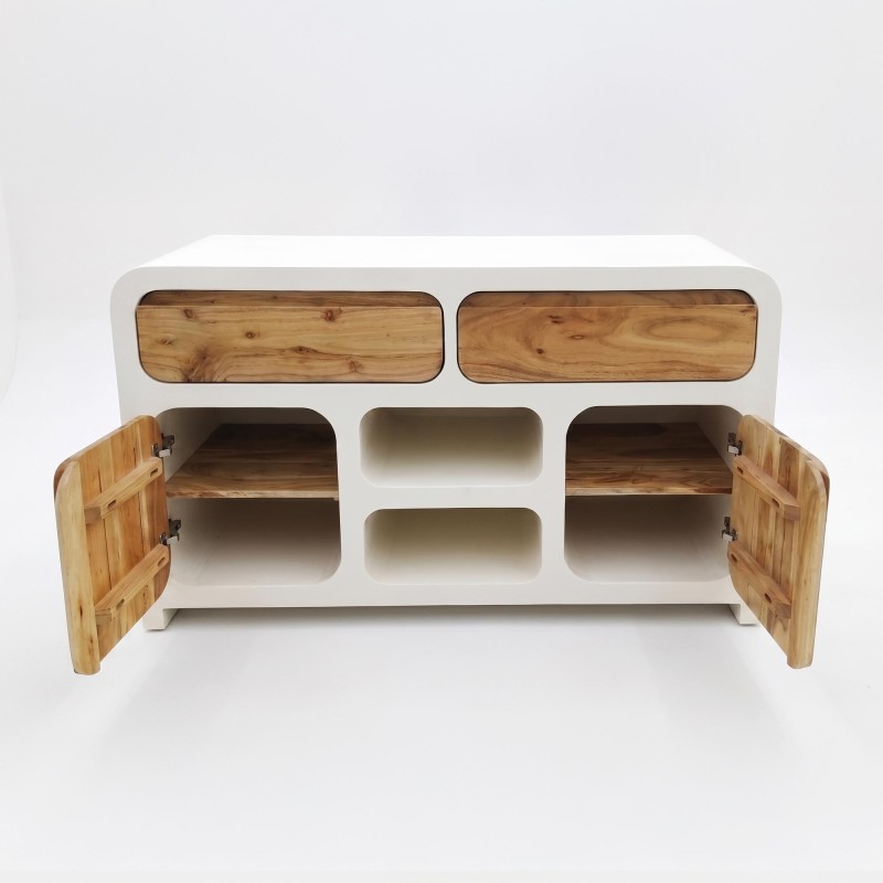 Meuble sous vasque effet béton et bois massif d'acacia 140 cm - Mineralis