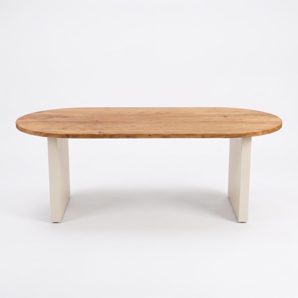 Table à manger en bois massif d'acacia et pieds effet béton - Mineralis