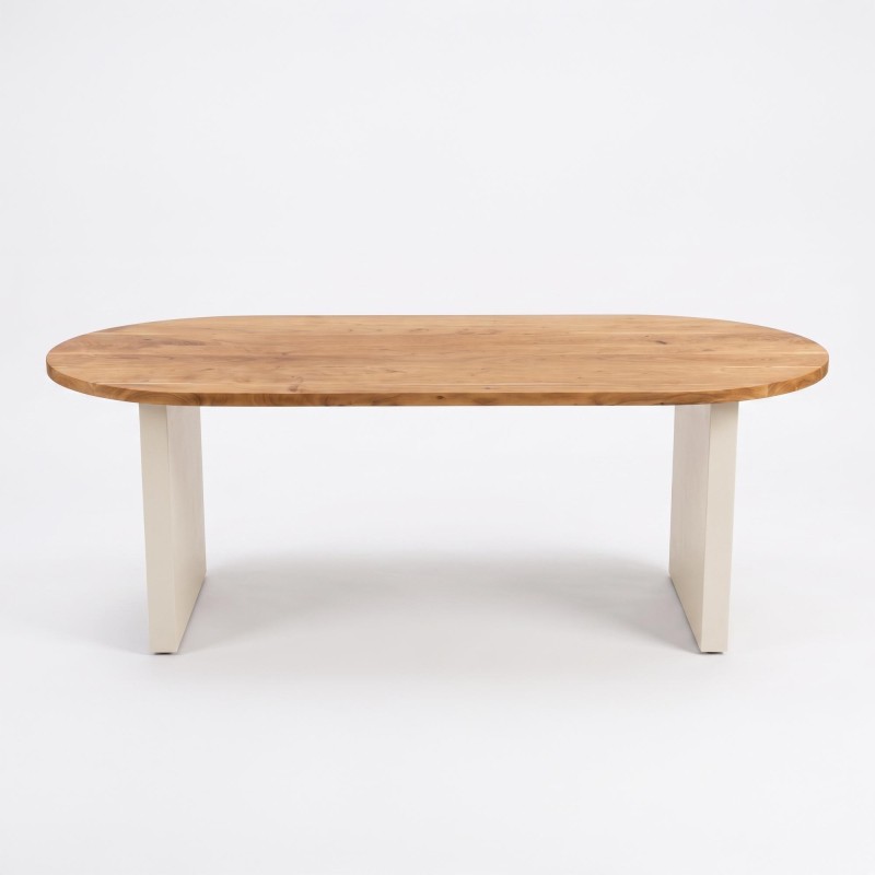 Table à manger en bois massif d'acacia et pieds effet béton - Mineralis