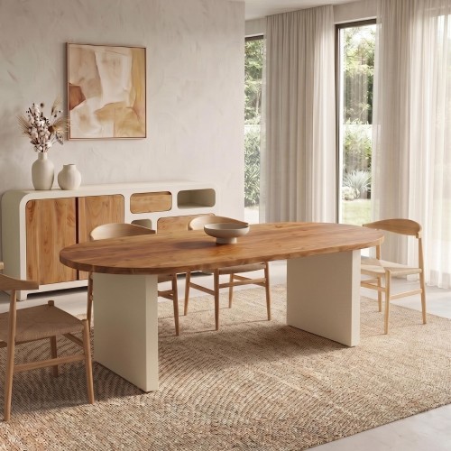 Table à manger en bois massif d'acacia et pieds effet béton - Mineralis