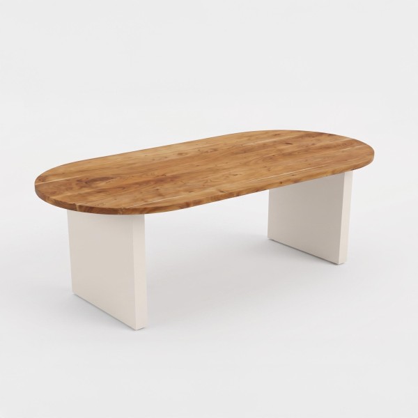 Table à manger en bois massif d'acacia et pieds effet béton - Mineralis