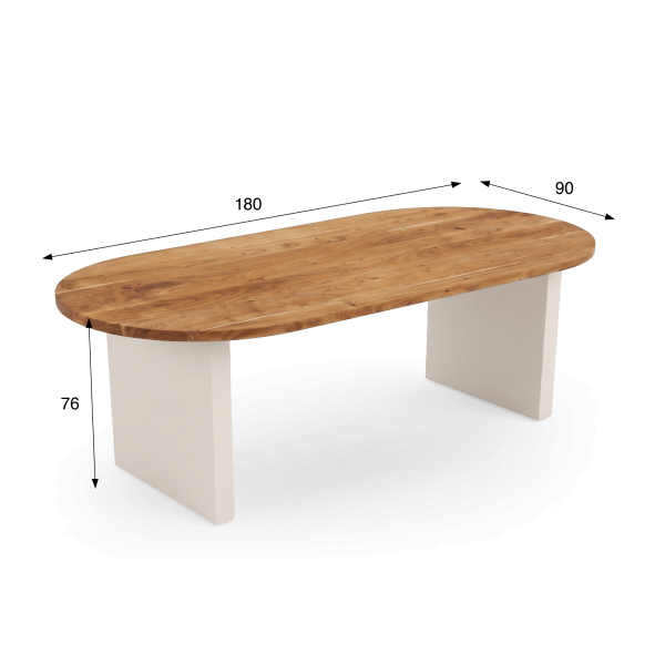 Table à manger en bois massif d'acacia et pieds effet béton - Mineralis