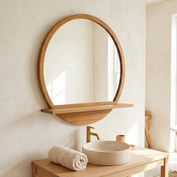 Miroir rond en bois massif de teck - La Luna