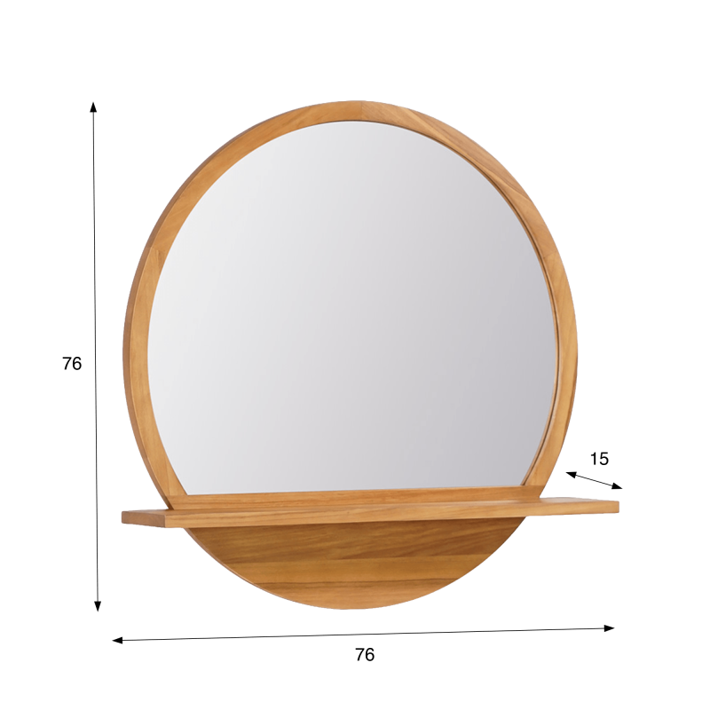 Miroir rond en bois massif de teck - La Luna