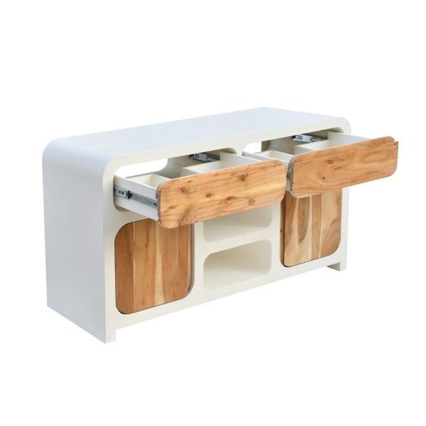Meuble sous vasque effet béton et bois massif d'acacia 140 cm - Mineralis