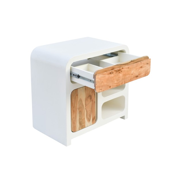Meuble sous vasque effet béton et bois massif d'acacia 80 cm - Mineralis