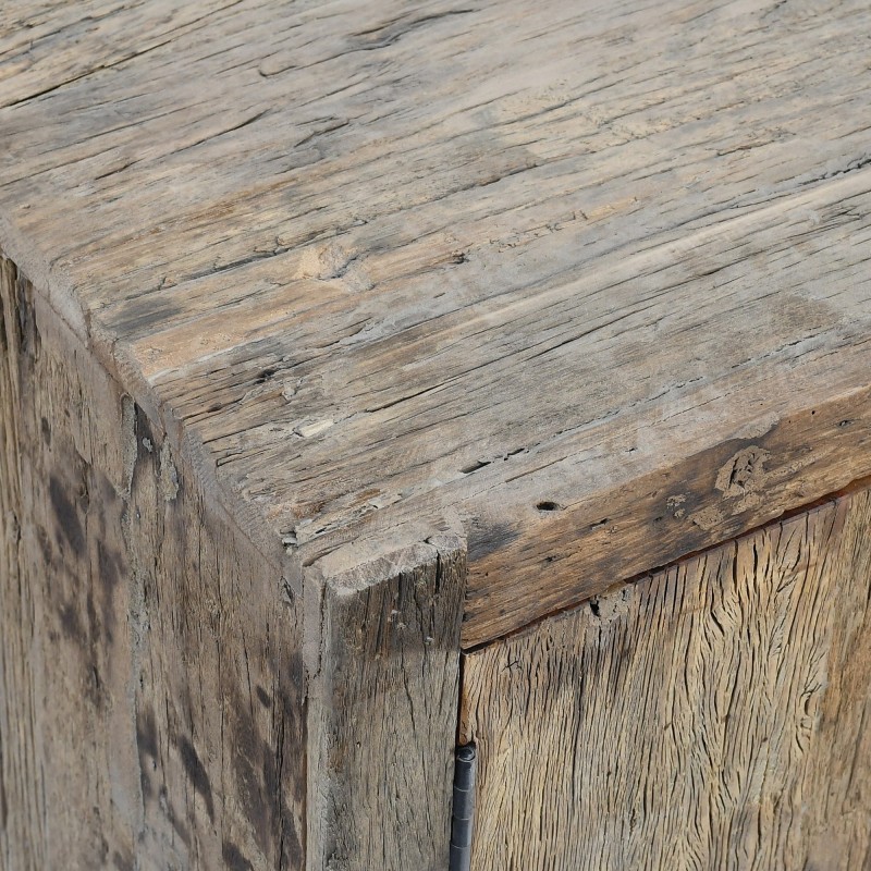 Meuble TV en bois foncé brut et ancien 110 cm - Antique