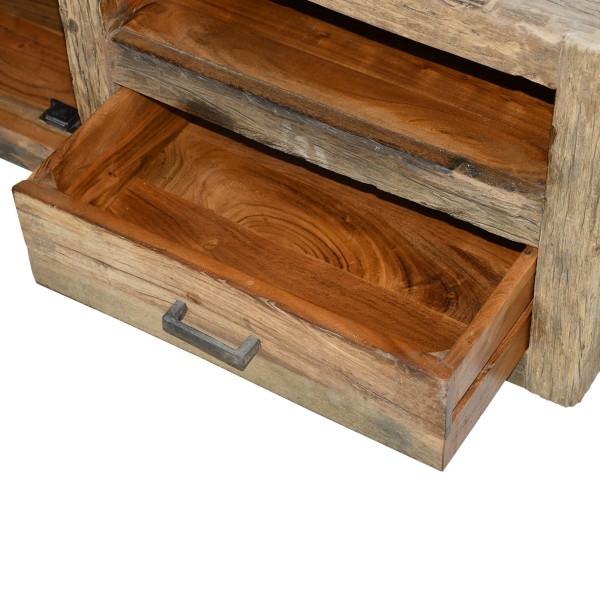 Meuble TV en bois foncé brut et ancien 110 cm - Antique