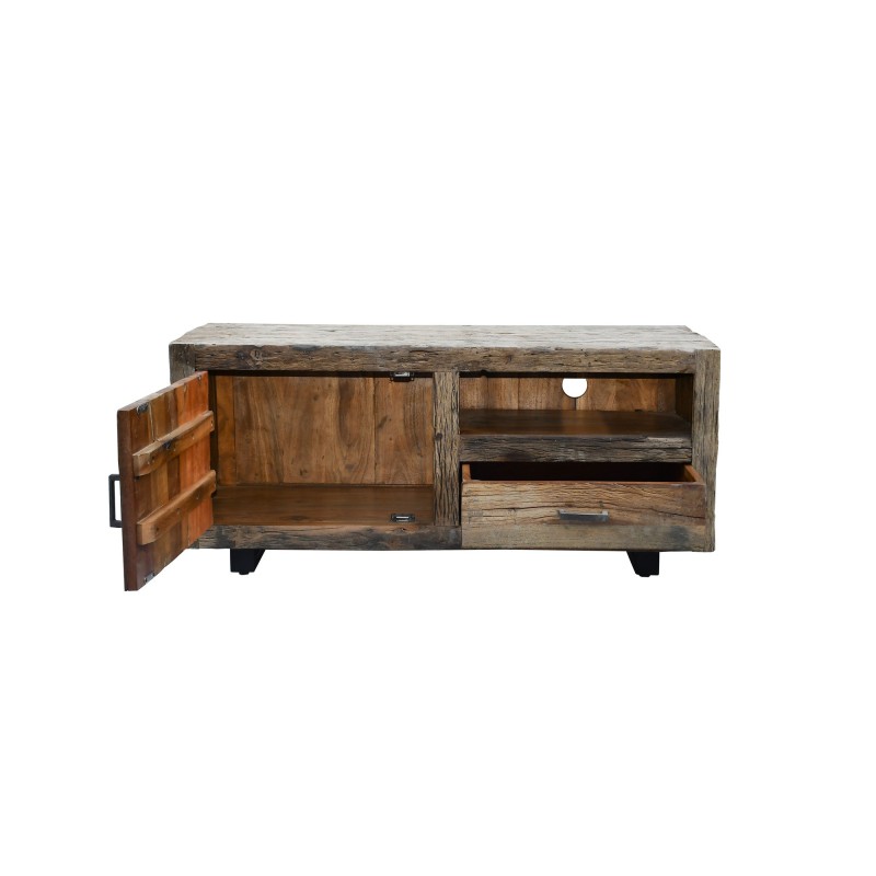 Meuble TV en bois foncé brut et ancien 110 cm - Antique