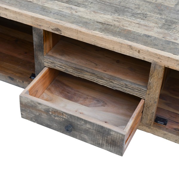 Meuble TV en bois foncé brut et ancien 160 cm - Antique